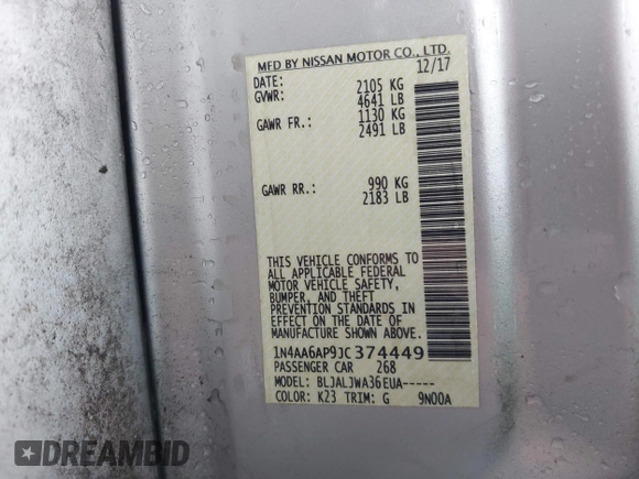 2018 Nissan Maxima S z VIN 1N4AA6AP9JC374449, wystawiony jako IAAI lot #41722809 z przebiegiem 57 807 mil mil oraz . Historia ofert i sprzedaży dostępna na DreamBid. Obrazek 9.