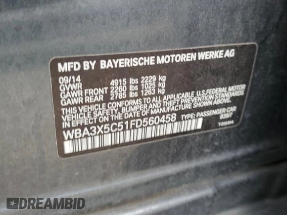 2015 BMW 3 Series GT 328i Gran Turismo xDrive with VIN WBA3X5C51FD560458, listed as a Copart auction lot 51117855 with 131,250 mi miles and Non Repairable. Bid and sale history available at DreamBid. Image 13.