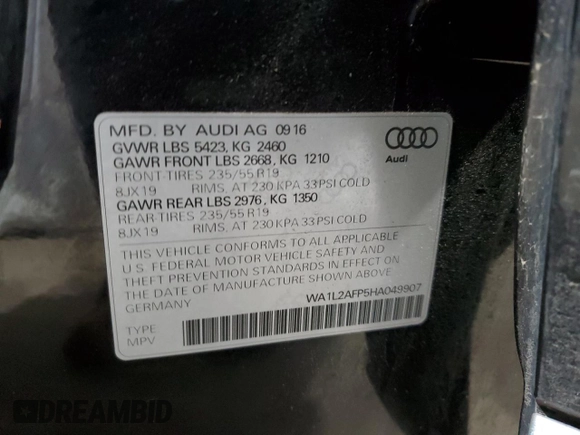 2017 Audi Q5 Premium Plus z VIN WA1L2AFP5HA049907, wystawiony jako Copart lot #47180315 z przebiegiem 76 675 mil mil oraz Czysty tytuł • Clean title. Historia ofert i sprzedaży dostępna na DreamBid. Obrazek 13.
