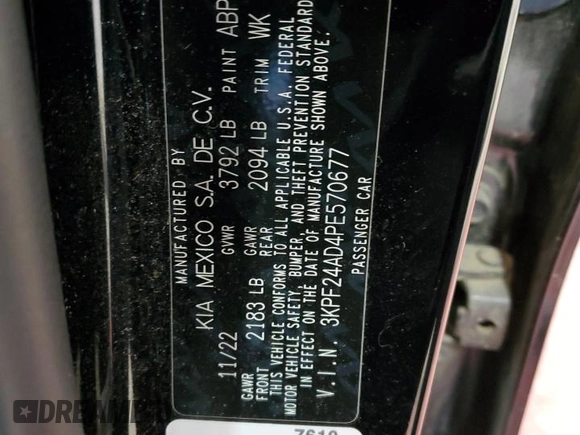 2023 Kia Forte LXS with VIN 3KPF24AD4PE570677, listed as a Copart auction lot 51335815 with 31,650 mi miles and Salvage Title. Bid and sale history available at carsss.com. Image 12.