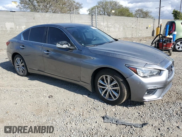 2021 Infiniti Q50 Pure with VIN JN1EV7AP5MM706121, listed as a Copart auction lot 53731965 with 76,603 mi miles and Salvage Title. Bid and sale history available at DreamBid. Image 4.