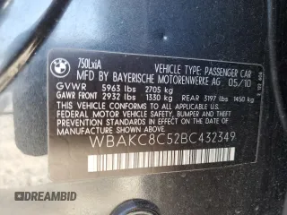 2011 BMW 7 Series 750Li xDrive with VIN WBAKC8C52BC432349, listed as a Copart auction lot 56072525 with 133,073 mi miles and Salvage title. Bid and sale history available at DreamBid. Image 12.