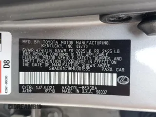 2021 Lexus ES with VIN 58ADA1C18MU001585, listed as a Copart auction lot 54267715 with 84,756 mi miles and Salvage Title. Bid and sale history available at carsss.com. Image 13.