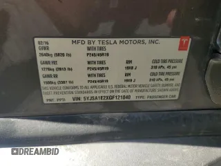 2016 Tesla Model S 90D with VIN 5YJSA1E2XGF121040, listed as a Copart auction lot 53612085 with 158,710 mi miles and Salvage Title. Bid and sale history available at DreamBid. Image 14.