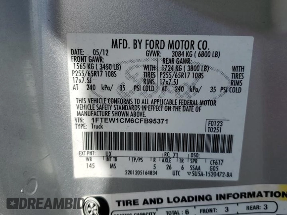 2012 Ford F-150 XL with VIN 1FTEW1CM6CFB95371, listed as a Copart auction lot 49533225 with 137,582 mi miles and Salvage Title. Bid and sale history available at carsss.com. Image 12.