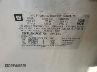 2015 GMC Terrain SLE with VIN 2GKFLVEK2F6227770, listed as a Copart auction lot 50655665 with 106,102 mi miles and Salvage Title. Bid and sale history available at DreamBid. Image 13.