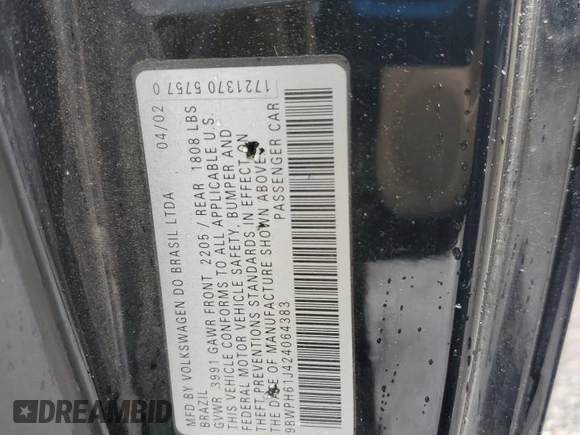 2002 Volkswagen GTI с VIN 9BWPH61J424064383, выставлен на аукционе Copart как лот 56943805 с пробегом 105 177 миль миль и Списание • Salvage title. История ставок и продаж доступна на DreamBid. Изображение 13.