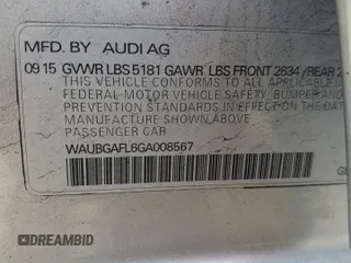 2016 Audi S4 Premium Plus with VIN WAUBGAFL6GA008567, listed as a Copart auction lot 44140285 with 0 mi miles and Salvage Title. Bid and sale history available at carsss.com. Image 12.