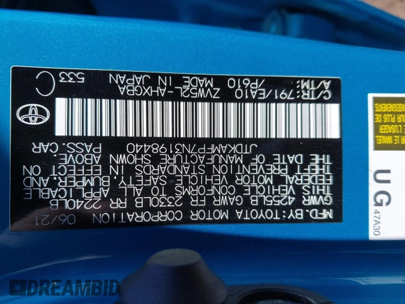 2022 Toyota Prius LE z VIN JTDKAMFP7N3198440, wystawiony jako IAAI lot #42147734 z przebiegiem 51 793 mil mil oraz . Historia ofert i sprzedaży dostępna na DreamBid. Obrazek 9.
