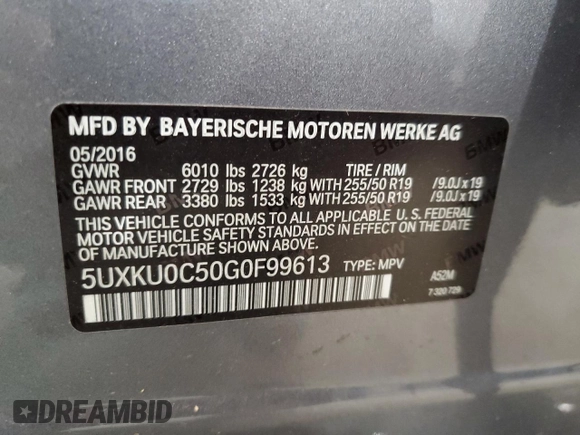 2016 BMW X6 sDrive35i with VIN 5UXKU0C50G0F99613, listed as a Copart auction lot 64310993 with 90,162 mi miles. Bid and sale history available at carsss.com. Image 13.