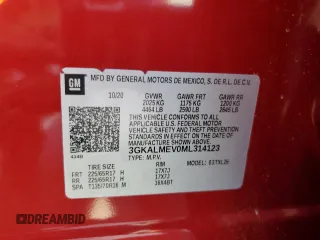 2021 GMC Terrain SLE z VIN 3GKALMEV0ML314123, wystawiony jako Copart lot #55341825 z przebiegiem 48 981 mil mil oraz Szkoda całkowita • Salvage title. Historia ofert i sprzedaży dostępna na DreamBid. Obrazek 13.