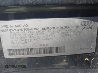 2007 Audi A4 2.0T с VIN WAUKF78E47A216368, выставлен на аукционе IAAI как лот 42481410 с пробегом 187 404 миль миль и . История ставок и продаж доступна на DreamBid. Изображение 9.