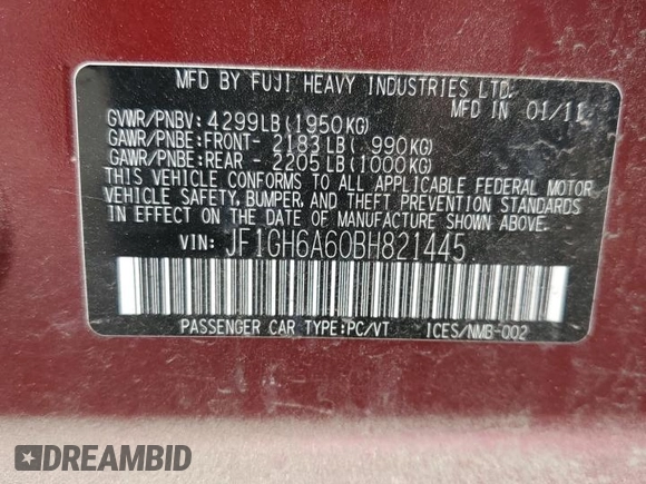 2011 Subaru Impreza 2.5i z VIN JF1GH6A60BH821445, wystawiony jako Copart lot #58750725 z przebiegiem 162 692 mil mil oraz Czysty tytuł • Clean title. Historia ofert i sprzedaży dostępna na DreamBid. Obrazek 12.