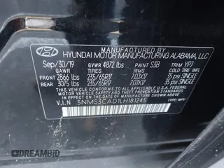 2020 Hyundai Santa Fe SEL with VIN 5NMS3CAD1LH181245, listed as a IAAI auction lot 40952542 with 61,382 mi miles and . Bid and sale history available at DreamBid. Image 9.