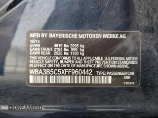 2015 BMW 3 Series 328i xDrive с VIN WBA3B5C5XFF960442, выставлен на аукционе Copart как лот 54366375 с пробегом 56 953 миль миль и Списание • Salvage title. История ставок и продаж доступна на DreamBid. Изображение 13.