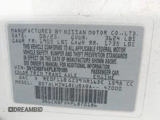 2023 Nissan Versa SR z VIN 3N1CN8FV4PL870186, wystawiony jako IAAI lot #42458430 z przebiegiem 22 mil mil oraz . Historia ofert i sprzedaży dostępna na DreamBid. Obrazek 9.