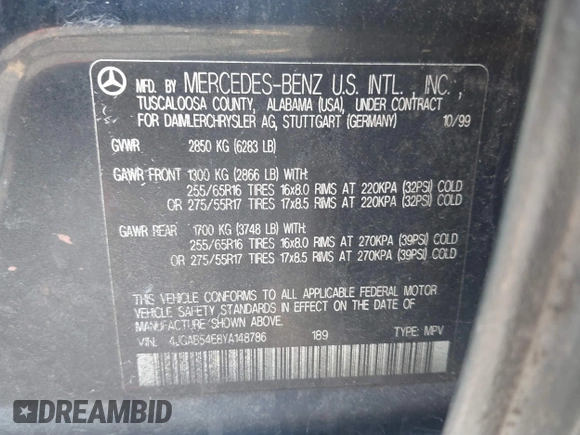 2000 Mercedes-Benz M 320/430/500 z VIN 4JGAB54E8YA148786, wystawiony jako IAAI lot #41831892 z przebiegiem Nie podano mil oraz . Historia ofert i sprzedaży dostępna na DreamBid. Obrazek 9.