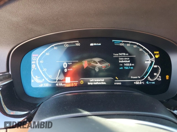 2021 BMW 5 Series 530e with VIN WBA13AG04MCF47235, listed as a Copart auction lot 69120474 with 74,779 mi miles and Salvage Title. Bid and sale history available at carsss.com. Image 9.