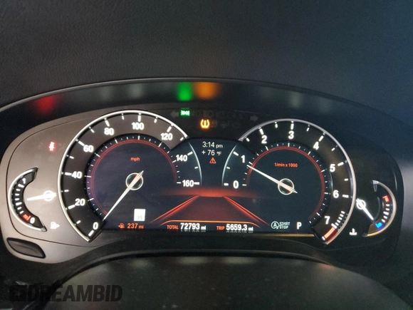 2019 BMW 5 Series 530i with VIN WBAJA5C52KBX87088, listed as a Copart auction lot 44159455 with 72,793 mi miles and Salvage Title. Bid and sale history available at DreamBid. Image 9.