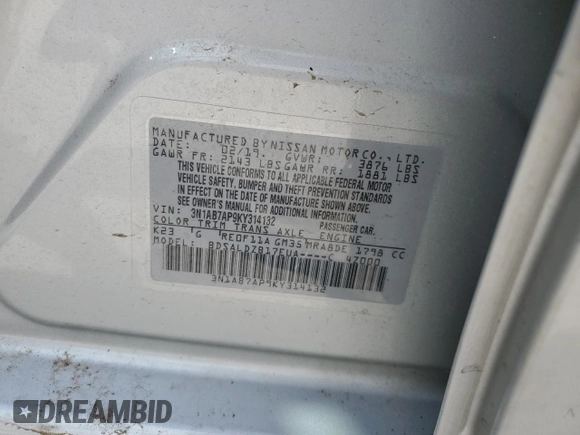 2019 Nissan Sentra SV with VIN 3N1AB7AP9KY314132, listed as a Copart auction lot 51161035 with 135,727 mi miles and Salvage Title. Bid and sale history available at carsss.com. Image 15.