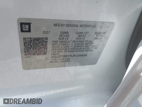 2018 Chevrolet Malibu LT with VIN 1G1ZD5ST9JF155654, listed as a IAAI auction lot 42554278 with 103,359 mi miles and . Bid and sale history available at DreamBid. Image 9.