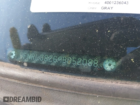 2009 Honda Odyssey LX with VIN 5FNRL38269B052088, listed as a IAAI auction lot 42499465 with Not provided miles and . Bid and sale history available at DreamBid. Image 11.