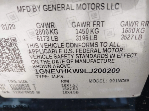 2020 Chevrolet Traverse LT Leather with VIN 1GNEVHKW9LJ200209, listed as a IAAI auction lot 41852864 with 84,079 mi miles. Bid and sale history available at carsss.com. Image 9.