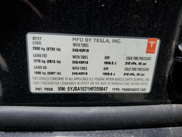 2017 Tesla Model S 100D z VIN 5YJSA1E21HF209847, wystawiony jako Copart lot #61848255 z przebiegiem 140 807 mil mil oraz Szkoda całkowita • Salvage title. Historia ofert i sprzedaży dostępna na DreamBid. Obrazek 13.