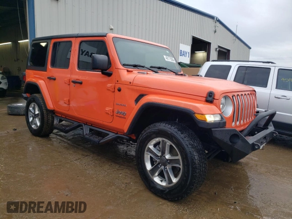 2018 Jeep Wrangler Unlimited Sahara z VIN 1C4HJXEG3JW248594, wystawiony jako Copart lot #46171035 z przebiegiem 78 979 mil mil oraz Szkoda całkowita • Salvage title. Historia ofert i sprzedaży dostępna na DreamBid. Obrazek 4.