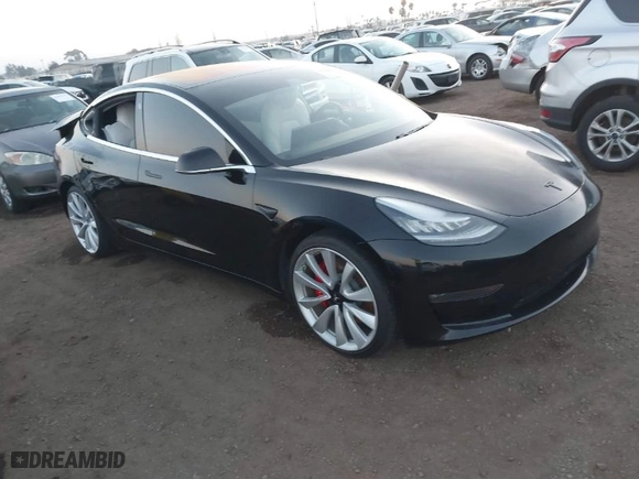 2019 Tesla Model 3 Long Range with VIN 5YJ3E1EBXKF393329, listed as a IAAI auction lot 41586996 with 70,269 mi miles. Bid and sale history available at carsss.com. Image 1.