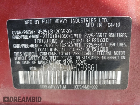 2010 Subaru Forester XT Limited с VIN JF2SH6FC0AH793861, выставлен на аукционе Copart как лот 53109145 с пробегом 97 168 миль миль и Списание • Salvage title. История ставок и продаж доступна на DreamBid. Изображение 14.