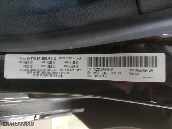 2015 Chrysler 200 S with VIN 1C3CCCDG1FN540437, listed as a Copart auction lot 43852805 with 135,697 mi miles and Salvage Title. Bid and sale history available at carsss.com. Image 12.