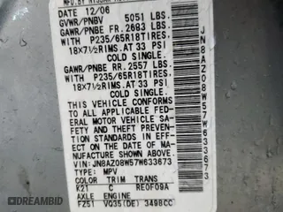 2007 Nissan Murano S with VIN JN8AZ08W57W633673, listed as a Copart auction lot 78941424 with 145,719 mi miles and Salvage Title. Bid and sale history available at carsss.com. Image 14.