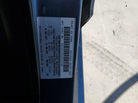 2016 Mazda 6 i Sport with VIN JM1GJ1U55G1422728, listed as a Copart auction lot 53511425 with 95,444 mi miles and Salvage Title. Bid and sale history available at DreamBid. Image 12.
