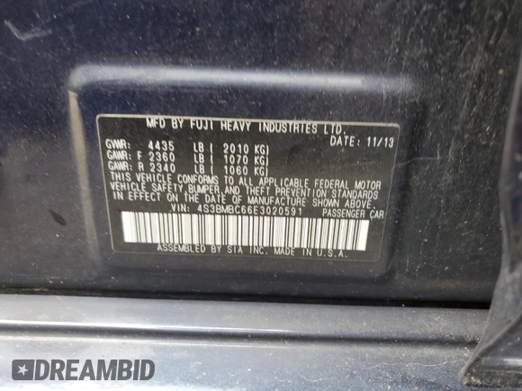 2014 Subaru Legacy Premium with VIN 4S3BMBC66E3020591, listed as a Copart auction lot 64289665 with 129,787 mi miles and Salvage title. Bid and sale history available at DreamBid. Image 13.
