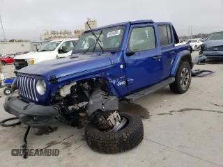 2020 Jeep Wrangler Unlimited Sahara with VIN 1C4HJXEN0LW148812, listed as a Copart auction lot 44254895 with 0 mi miles and Salvage Title. Bid and sale history available at carsss.com. Image 1.