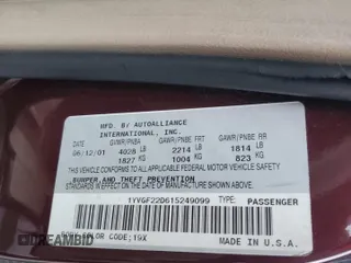 2001 Mazda 626 LX with VIN 1YVGF22D615249099, listed as a Copart auction lot 80753104 with 72,308 mi miles and Salvage Title. Bid and sale history available at carsss.com. Image 12.