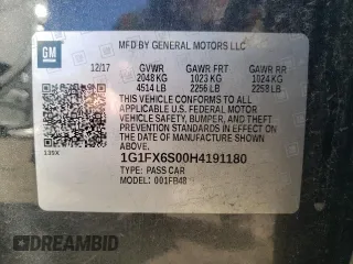 2017 Chevrolet Bolt EV Premier with VIN 1G1FX6S00H4191180, listed as a Copart auction lot 69645072 with 47,744 mi miles. Bid and sale history available at carsss.com. Image 12.