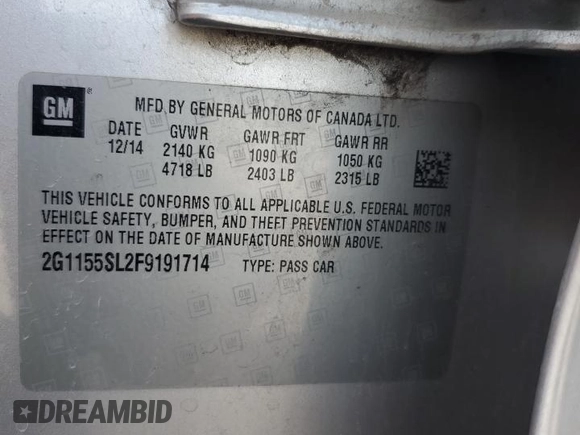 2015 Chevrolet Impala LTZ with VIN 2G1155SL2F9191714, listed as a Copart auction lot 55826155 with 127,844 mi miles and Salvage Title. Bid and sale history available at DreamBid. Image 12.