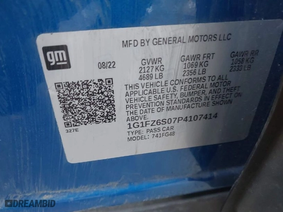 2023 Chevrolet Bolt EUV Premier with VIN 1G1FZ6S07P4107414, listed as a IAAI auction lot 41279407 with 16,211 mi miles. Bid and sale history available at carsss.com. Image 9.