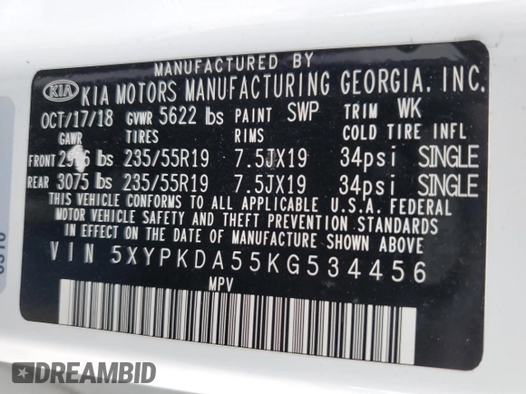 2019 Kia Sorento SX Limited with VIN 5XYPKDA55KG534456, listed as a Copart auction lot 46461045 with 65,259 mi miles and Salvage Title. Bid and sale history available at carsss.com. Image 14.