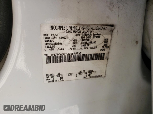 2002 Ford F-350 with VIN 1FDWW37F42EB55737, listed as a Copart auction lot 73678434 with 233,366 mi miles and Salvage title. Bid and sale history available at DreamBid. Image 12.