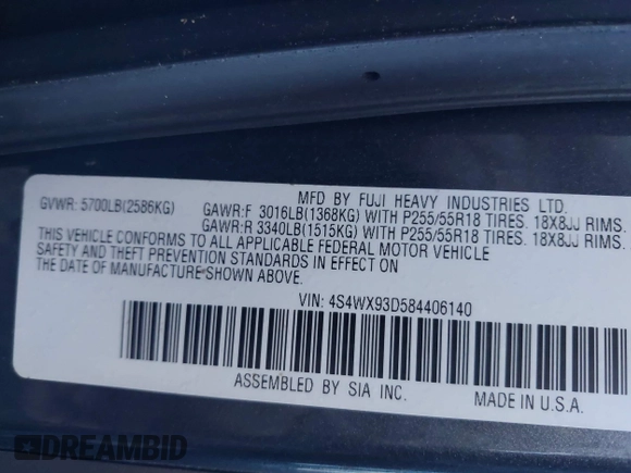 2008 Subaru Tribeca Limited с VIN 4S4WX93D584406140, выставлен на аукционе IAAI как лот 41638691 с пробегом 189 022 миль миль и . История ставок и продаж доступна на DreamBid. Изображение 9.