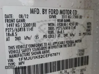 2012 Ford Expedition Limited with VIN 1FMJU1K52CEF67871, listed as a Copart auction lot 64082075 with 141,543 mi miles and Salvage title. Bid and sale history available at DreamBid. Image 13.