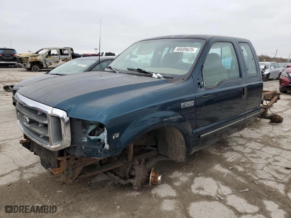 1999 Ford Super Duty F-250 XL with VIN 1FTNX21L8XEC14950, listed as a Copart auction lot 46689625 with 195,289 mi miles and Salvage Title. Bid and sale history available at carsss.com. Image 1.