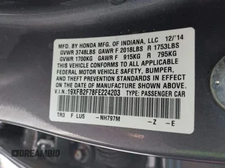 2015 Honda Civic Sedan SE with VIN 19XFB2F78FE224203, listed as a IAAI auction lot 41963091 with 94,200 mi miles. Bid and sale history available at carsss.com. Image 9.