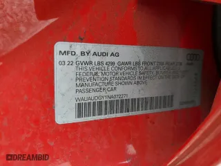 2022 Audi A3 Premium with VIN WAUAUDGY1NA072271, listed as a Copart auction lot 40297433 with 10,293 mi miles. Bid and sale history available at carsss.com. Image 14.