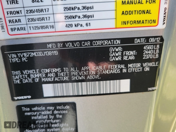 2013 Volvo C70 T5 z VIN YV1672MCODJ138119, wystawiony jako IAAI lot #42032175 z przebiegiem 75 588 mil mil oraz . Historia ofert i sprzedaży dostępna na DreamBid. Obrazek 9.