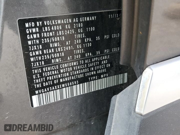 2014 Volkswagen Tiguan SEL с VIN WVGAV3AXXEW556593, выставлен на аукционе Copart как лот 57872585 с пробегом 113 312 миль миль и Чистый • Clean title. История ставок и продаж доступна на DreamBid. Изображение 15.