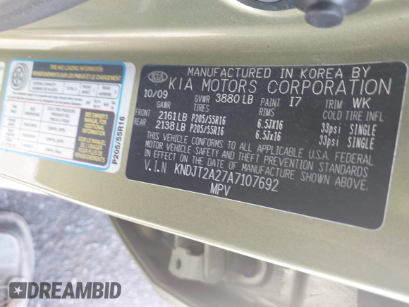 2010 Kia Soul + with VIN KNDJT2A27A7107692, listed as a IAAI auction lot 42135113 with 164,349 mi miles and . Bid and sale history available at DreamBid. Image 9.